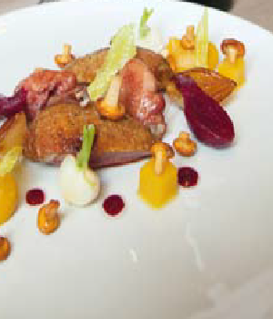 Boerderijduif met gekonfijte dijen en pompoen